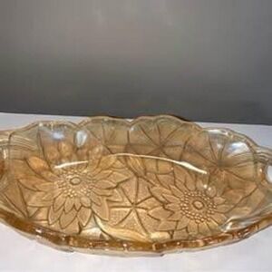 Vintage Indiana Glass Lily Pons Carnival Glass Relish Dish Marigold Sunflower